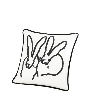Hunt Slonem Hand-Embroidered Silk & Velvet Bunny Pillow, 20" Square | Thumbnail 1