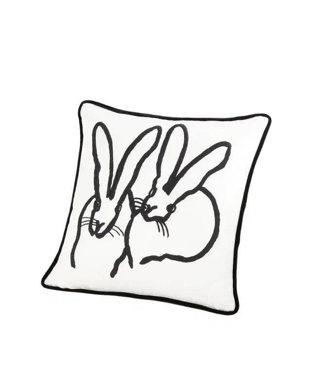 Hunt Slonem Hand-Embroidered Silk & Velvet Bunny Pillow, 20" Square