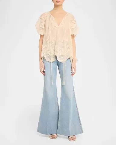 Zimmermann Luna Floral Lace Flutter-Sleeve Blouse | Thumbnail 2