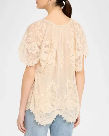 Zimmermann Luna Floral Lace Flutter-Sleeve Blouse | Thumbnail 3