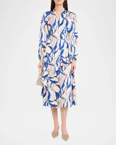 Misook Abstract-Print Crepe De Chine Midi Dress | Thumbnail 2