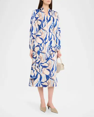 Misook Abstract-Print Crepe De Chine Midi Dress | Thumbnail 4