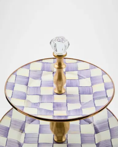 MacKenzie-Childs Violet Check 2-Tier Sweet Stand | Thumbnail 2 MacKenzie-Childs Violet Check 2-Tier Sweet Stand | Thumbnail 2