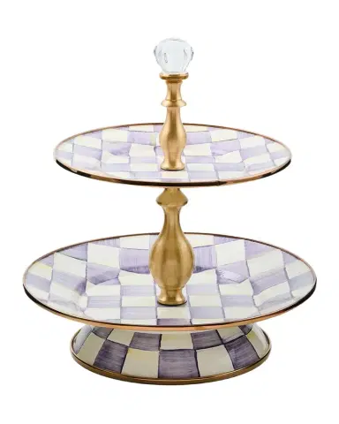 MacKenzie-Childs Violet Check 2-Tier Sweet Stand | Thumbnail 1 MacKenzie-Childs Violet Check 2-Tier Sweet Stand | Thumbnail 1