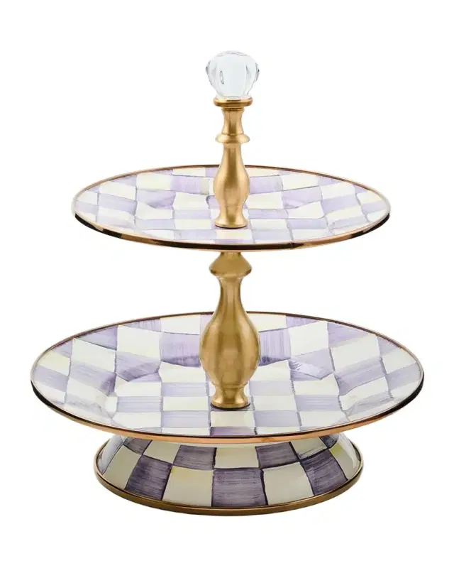 MacKenzie-Childs Violet Check 2-Tier Sweet Stand