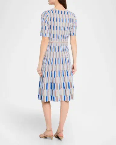Misook Fit-&-Flare Geometric Soft Knit Midi Dress | Thumbnail 3 Misook Fit-&-Flare Geometric Soft Knit Midi Dress | Thumbnail 3