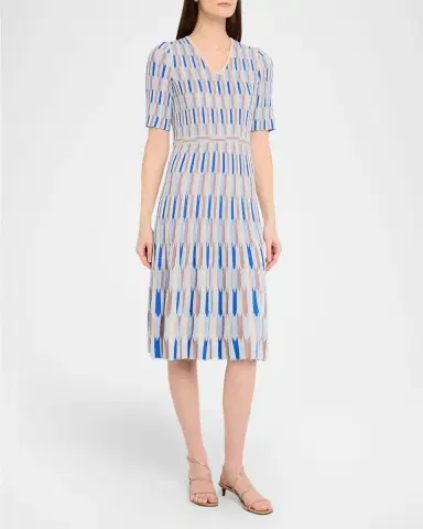 Misook Fit-&-Flare Geometric Soft Knit Midi Dress | Thumbnail 4 Misook Fit-&-Flare Geometric Soft Knit Midi Dress | Thumbnail 4