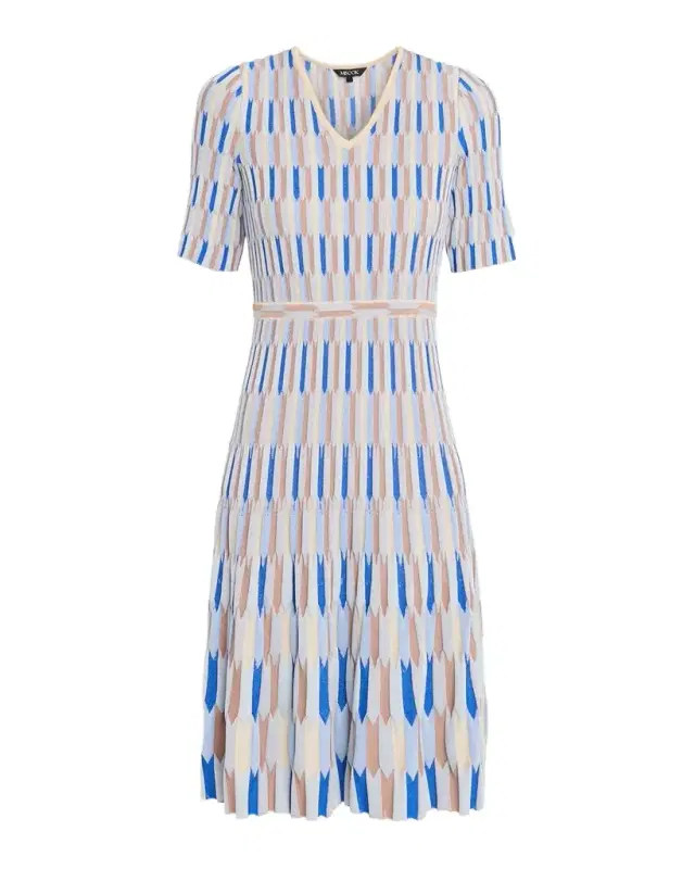 Misook Fit-&-Flare Geometric Soft Knit Midi Dress