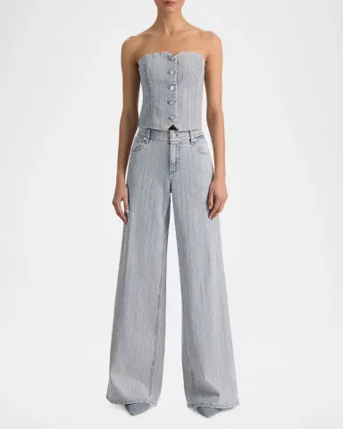 Alice + Olivia Amazing Embellished Pinstriped Wide-Leg Jeans | Thumbnail 2