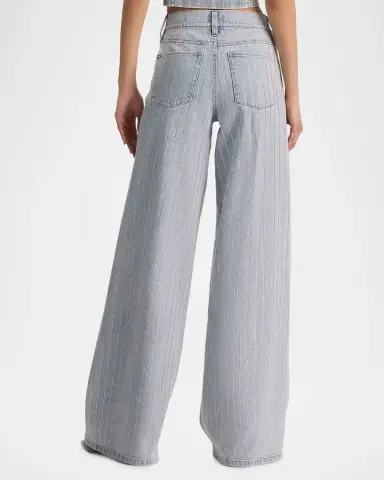 Alice + Olivia Amazing Embellished Pinstriped Wide-Leg Jeans | Thumbnail 3