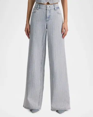 Alice + Olivia Amazing Embellished Pinstriped Wide-Leg Jeans | Thumbnail 4