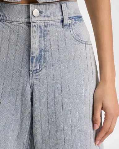 Alice + Olivia Amazing Embellished Pinstriped Wide-Leg Jeans | Thumbnail 5