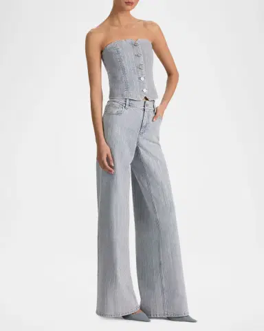 Alice + Olivia Amazing Embellished Pinstriped Wide-Leg Jeans | Thumbnail 6