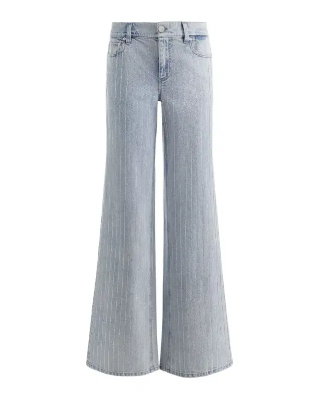 ALICE + OLIVIA Amazing Embellished Pinstriped Wide-Leg Jeans