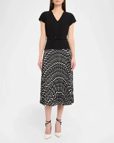 Elie Tahari Pleated Polka Dot Midi Dress | Thumbnail 2