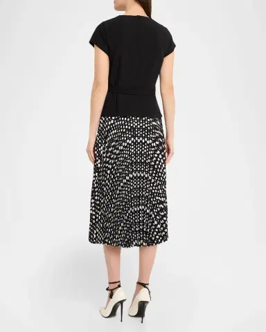 Elie Tahari Pleated Polka Dot Midi Dress | Thumbnail 3