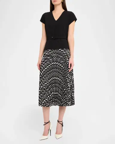 Elie Tahari Pleated Polka Dot Midi Dress | Thumbnail 4