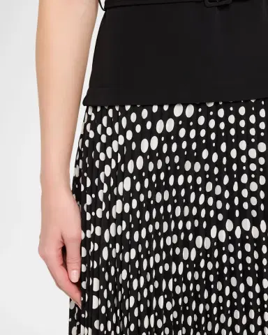 Elie Tahari Pleated Polka Dot Midi Dress | Thumbnail 5
