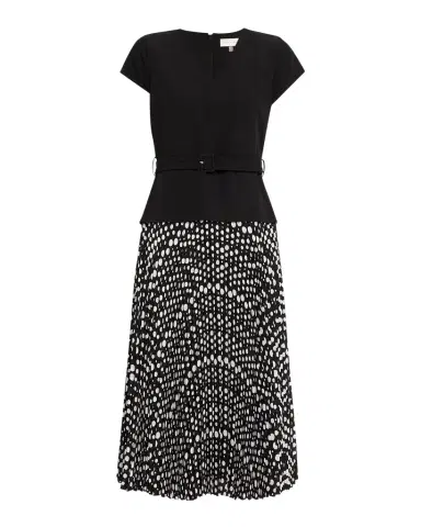 Elie Tahari Pleated Polka Dot Midi Dress | Thumbnail 1
