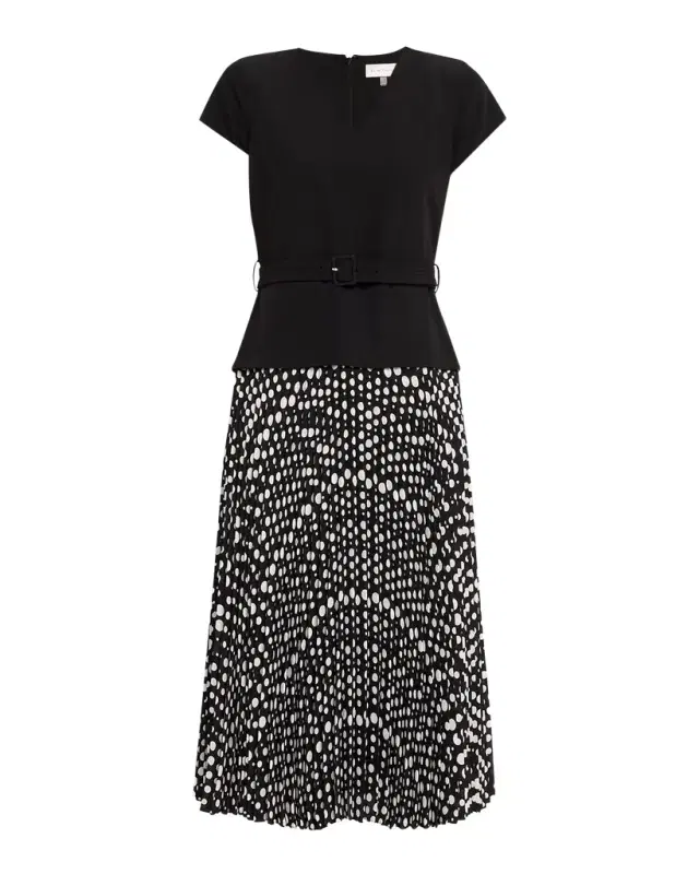 Elie Tahari Pleated Polka Dot Midi Dress