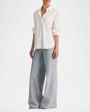 Alice + Olivia Finely Embellished Striped Oversized Blouse | Thumbnail 2