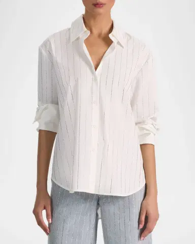 Alice + Olivia Finely Embellished Striped Oversized Blouse | Thumbnail 4