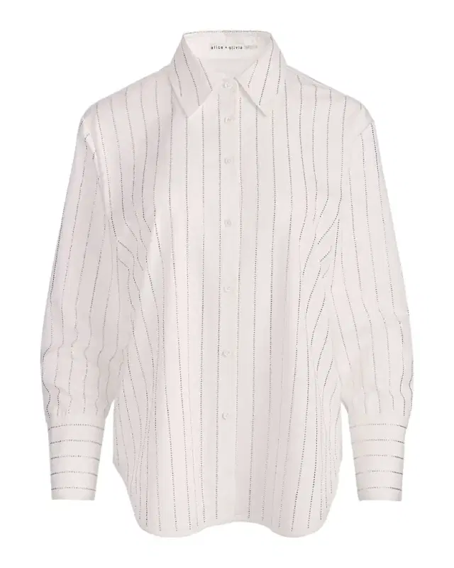 ALICE + OLIVIA Finely Embellished Striped Oversized Blouse