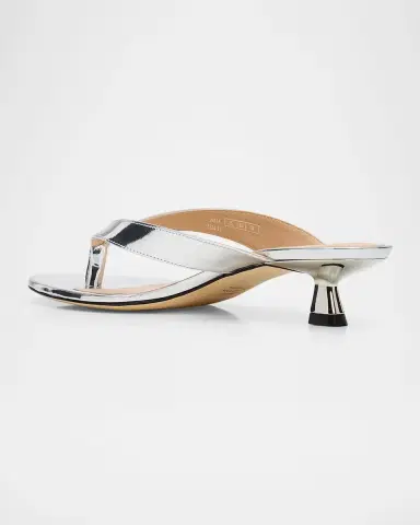 Stuart Weitzman Rio Metallic Leather Kitten-Heel Thong Sandals | Thumbnail 2