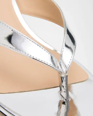 Stuart Weitzman Rio Metallic Leather Kitten-Heel Thong Sandals | Thumbnail 3