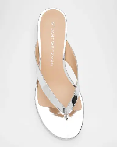 Stuart Weitzman Rio Metallic Leather Kitten-Heel Thong Sandals | Thumbnail 4