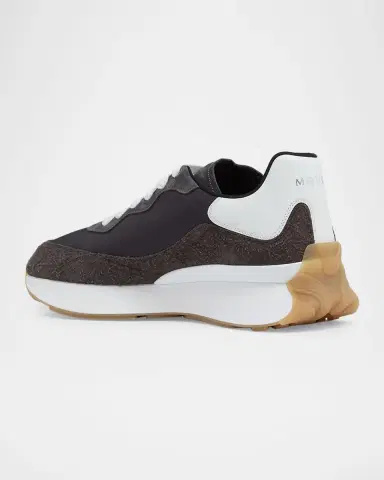 Alexander McQueen Men's Sprint Runner Calf Leather & Suede Low-Top Sneakers | Thumbnail 4