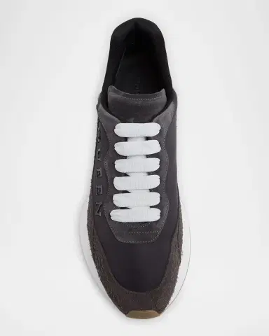 Alexander McQueen Men's Sprint Runner Calf Leather & Suede Low-Top Sneakers | Thumbnail 6