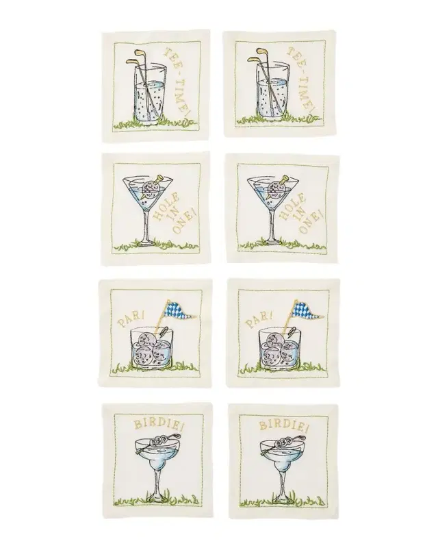 Kim Seybert Tee Time Embroidered Cocktail Napkins, Set of 8
