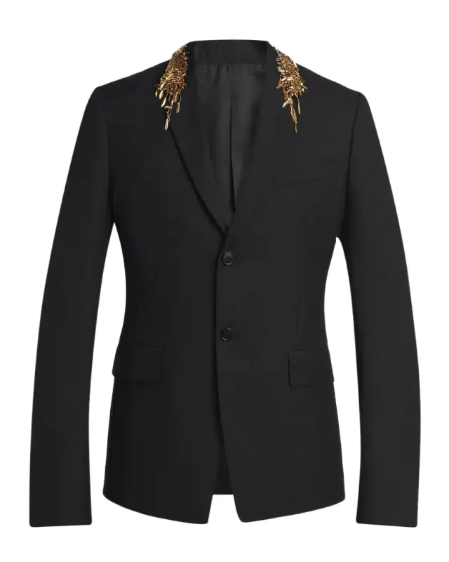 McQueen Men 's Metallic Embroidered Two-Button Wool Jacket