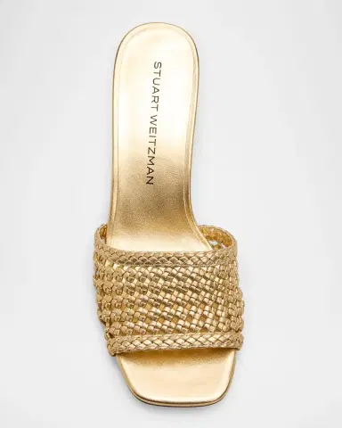 Stuart Weitzman 50mm Marina Woven Metallic Leather Mules | Thumbnail 6