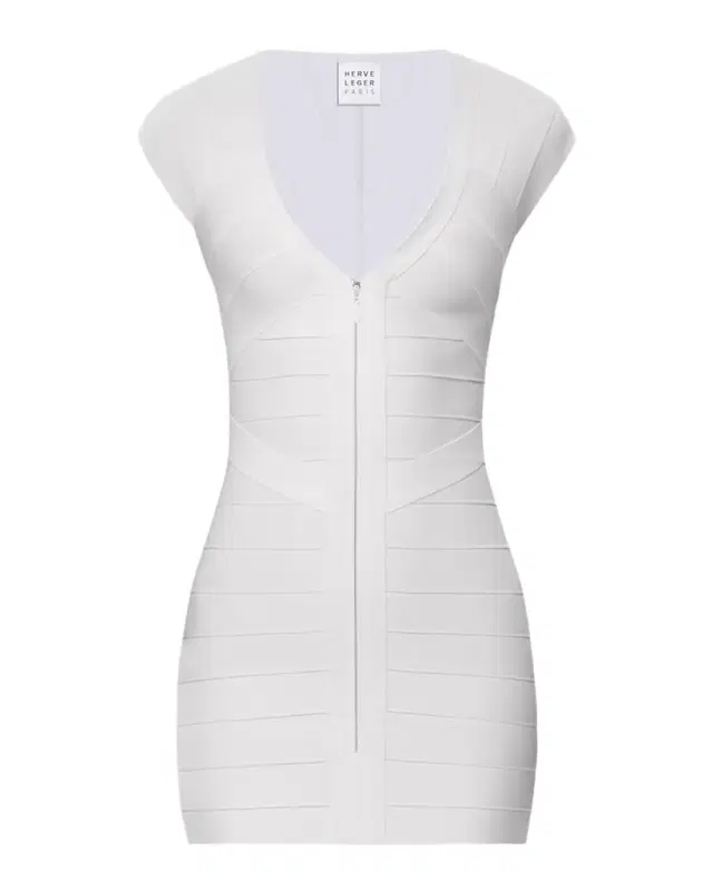 Herve Leger Champagne V-Neck Bandage Minidress