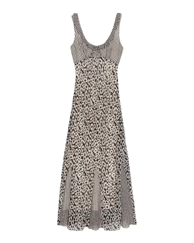 Dahlia Mixed-Print Chiffon Maxi Dress
