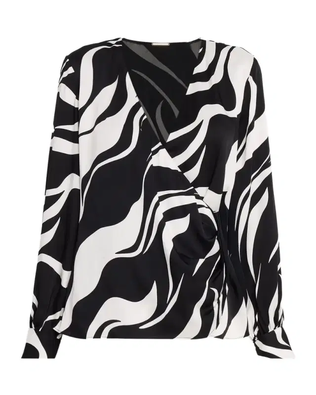 Estelle Abstract Silk-Blend Surplice Blouse