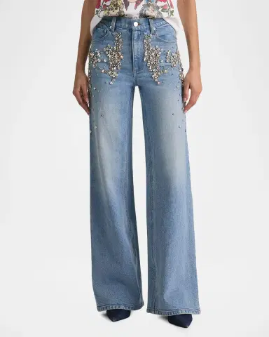 Alice + Olivia Chic Embellished Wide-Leg Jeans | Thumbnail 4 Alice + Olivia Chic Embellished Wide-Leg Jeans | Thumbnail 4