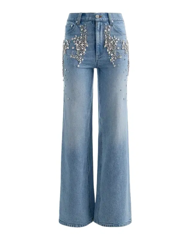 ALICE + OLIVIA Chic Embellished Wide-Leg Jeans