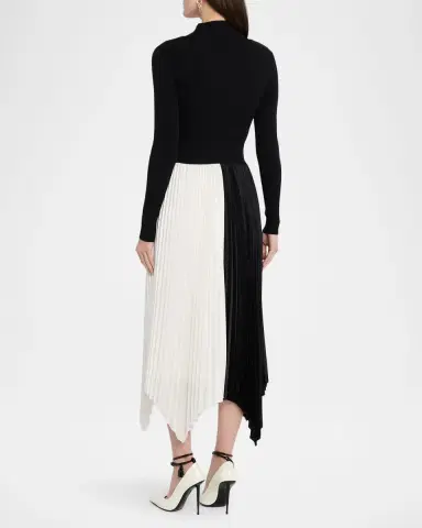 Elie Tahari Elsa Colorblocked Pleated Asymmetric Midi-Dress | Thumbnail 3