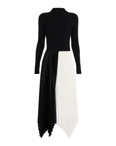 Elie Tahari Elsa Colorblocked Pleated Asymmetric Midi-Dress | Thumbnail 1