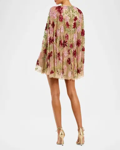 Mac Duggal Cocktail Embellished Floral Mesh Cape Minidress | Thumbnail 2 Mac Duggal Cocktail Embellished Floral Mesh Cape Minidress | Thumbnail 2
