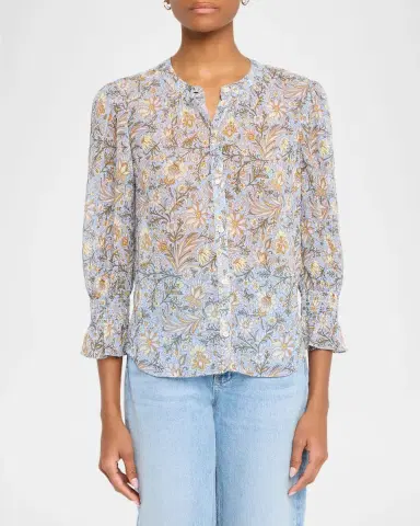 Veronica Beard Ashlynn Floral Chiffon Button-Front Blouse | Thumbnail 4