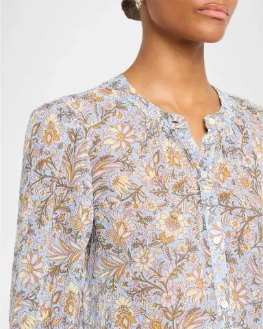 Veronica Beard Ashlynn Floral Chiffon Button-Front Blouse | Thumbnail 5