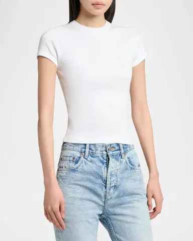 Saint Laurent Cassandre Short-Sleeve Rib-Knit T-Shirt | Thumbnail 4 Saint Laurent Cassandre Short-Sleeve Rib-Knit T-Shirt | Thumbnail 4