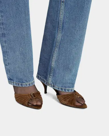 Saint Laurent 60mm Babylone YSL Ruched Suede Mule Sandals | Thumbnail 2