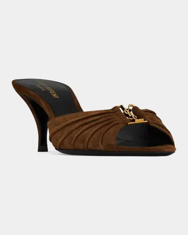 Saint Laurent 60mm Babylone YSL Ruched Suede Mule Sandals | Thumbnail 4