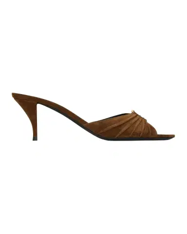 Saint Laurent 60mm Babylone YSL Ruched Suede Mule Sandals | Thumbnail 1
