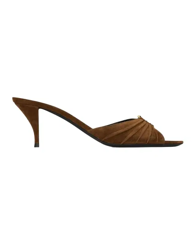 60mm Babylone YSL Ruched Suede Mule Sandals